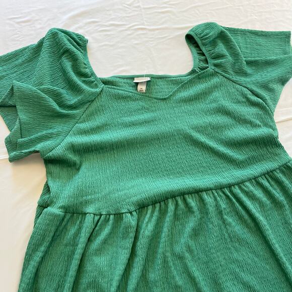 Ava & Viv Green Textured A Line Flutter Sleeve Dress Plus Size 3X Pockets - Picture 3 of 9